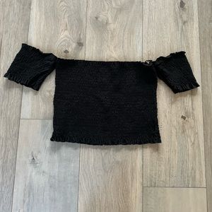 Tres Bien Off Shoulder Smocked Crop Top